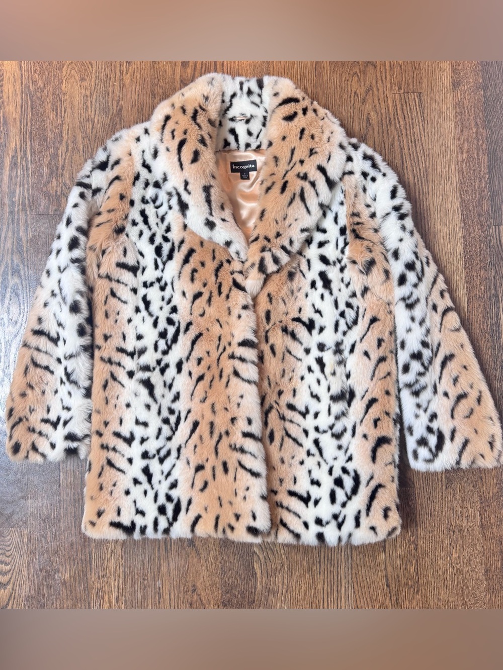 Incognita womensleopard print faux fur oversized cat dolls shawl collar coat